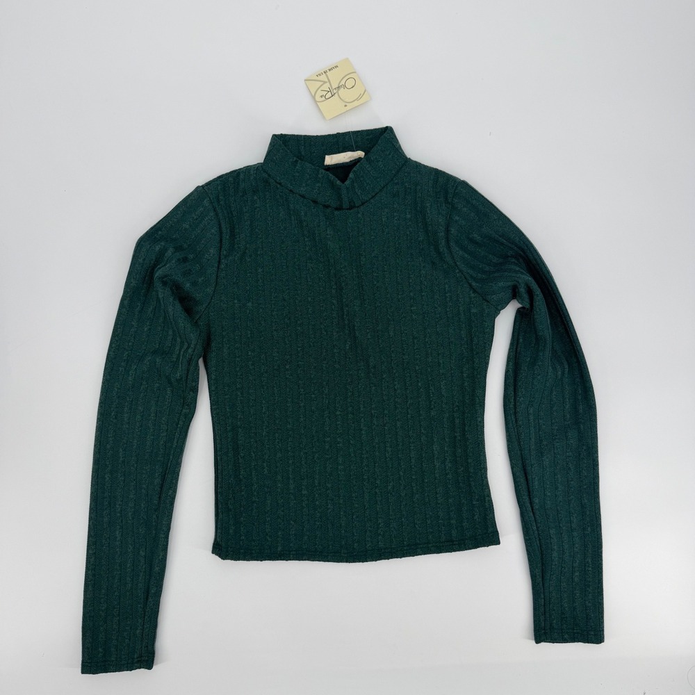 Olivia Rae Forest Green Ribbed Mock Neck Long Sleeve Top 79142-J XS NEW